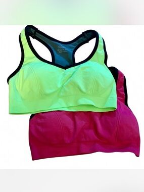Athleisure Neon Green + Fuchsia Racerback Sports Bras - 2 Pack size L